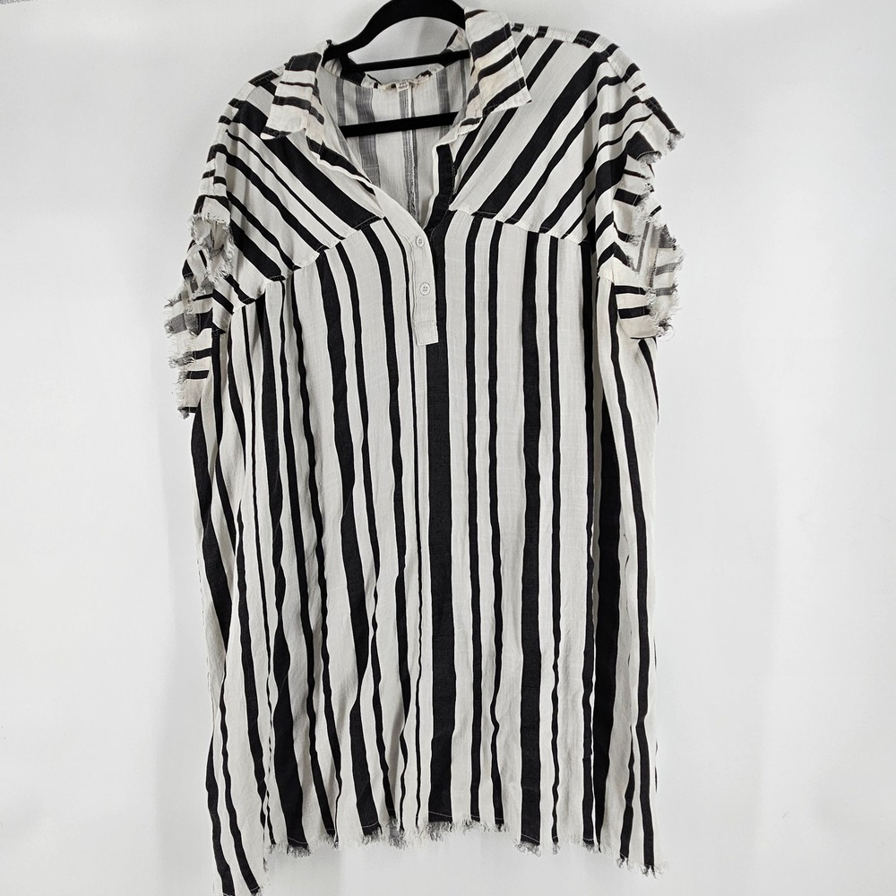 Umgee Boho 2XL Tunic Shirt Dress Comfy Cozy Pullon Coastal Stripes Capsule